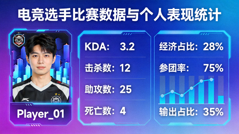 电竞选手比赛数据与个人表现统计展示画面